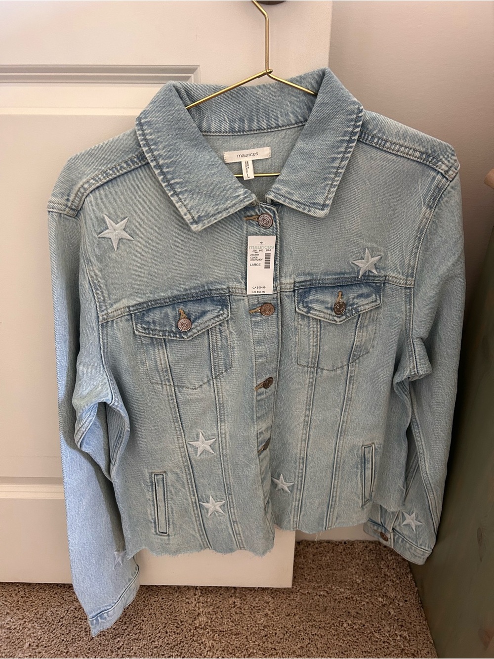 Maurices Light Wash Denim Jacket with Star Appliqué - Pale Blue